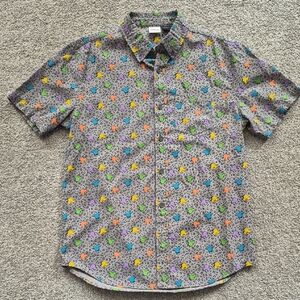 Disney Rainbow Mickeys Grey Button up Shirt Sz: Medium - Cotton/Polyester